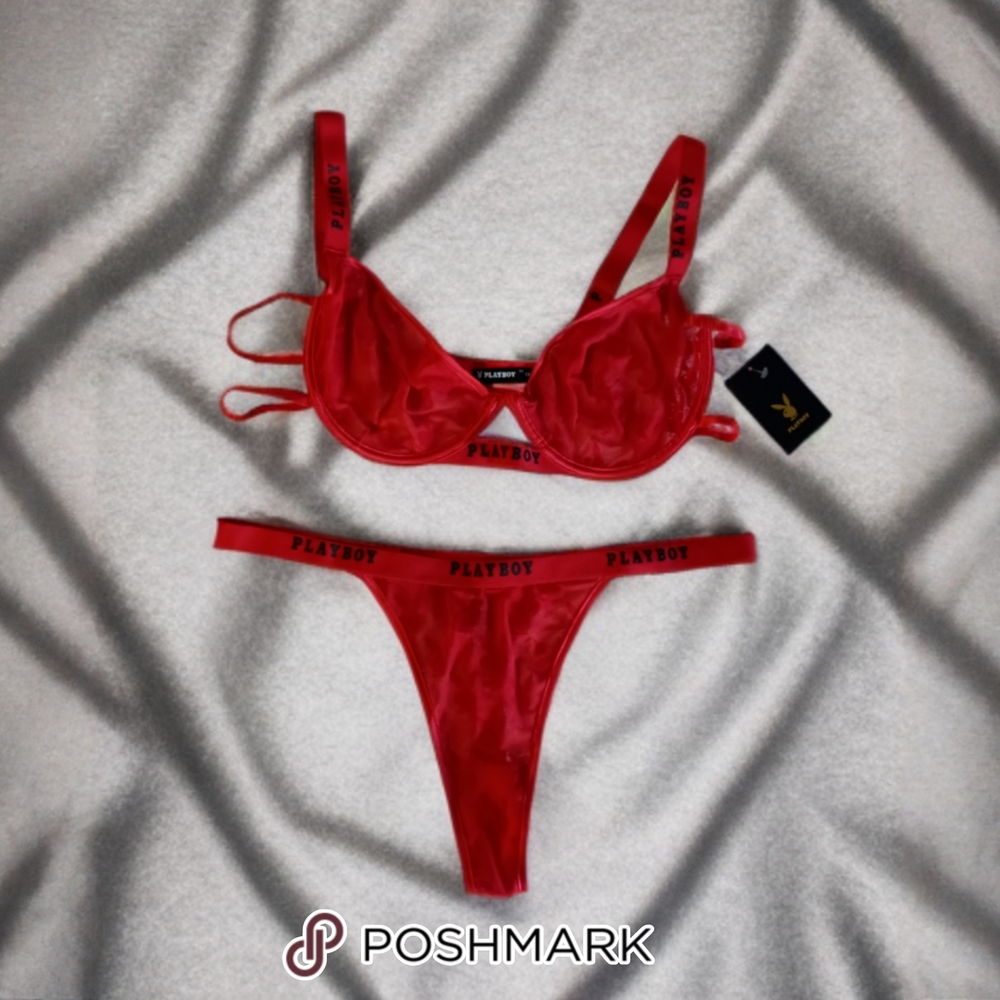 PLAYBOY Vibrant Red Bra & Panties Set
